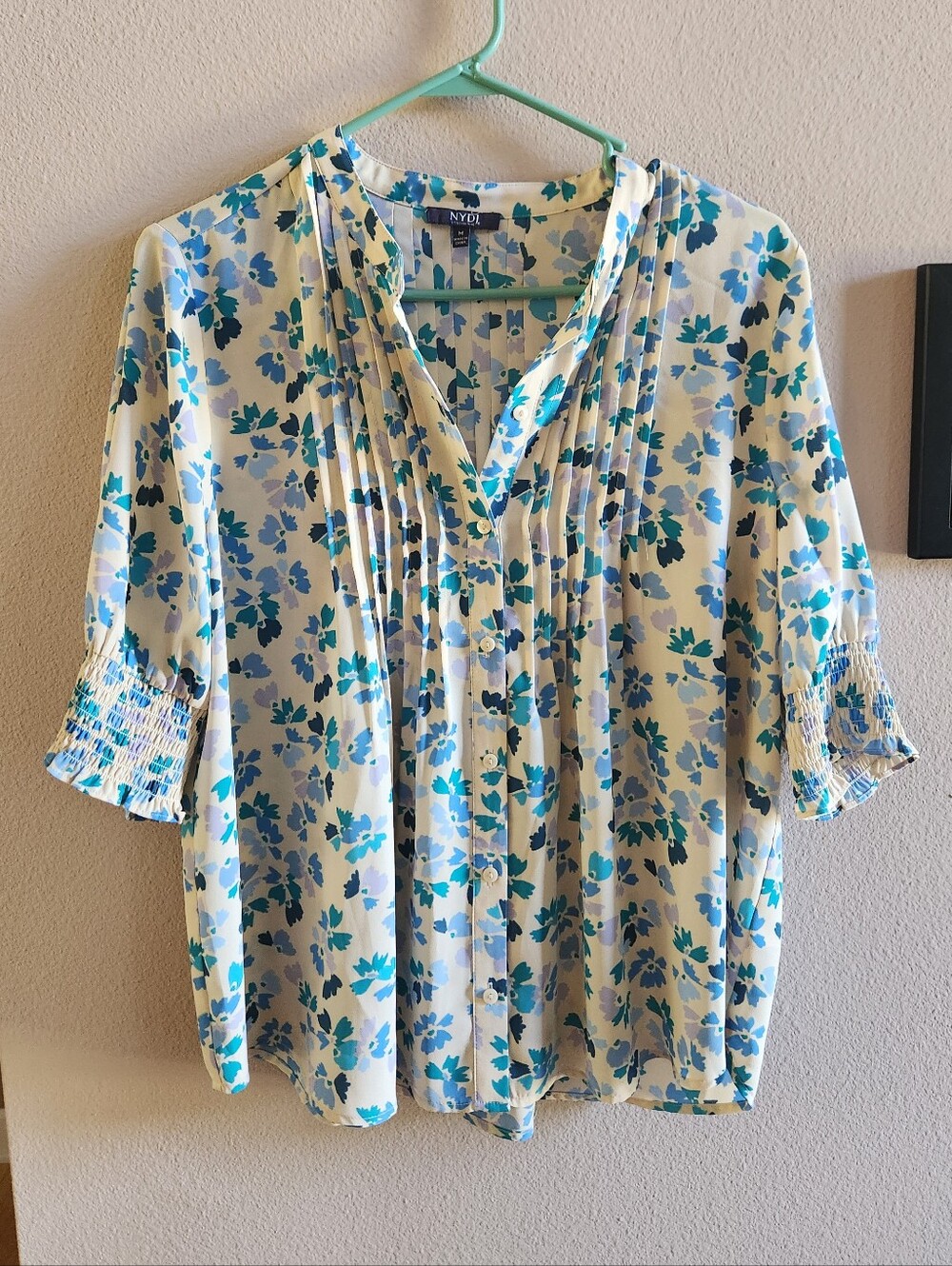 NYDJ Teal Floral Blouse M